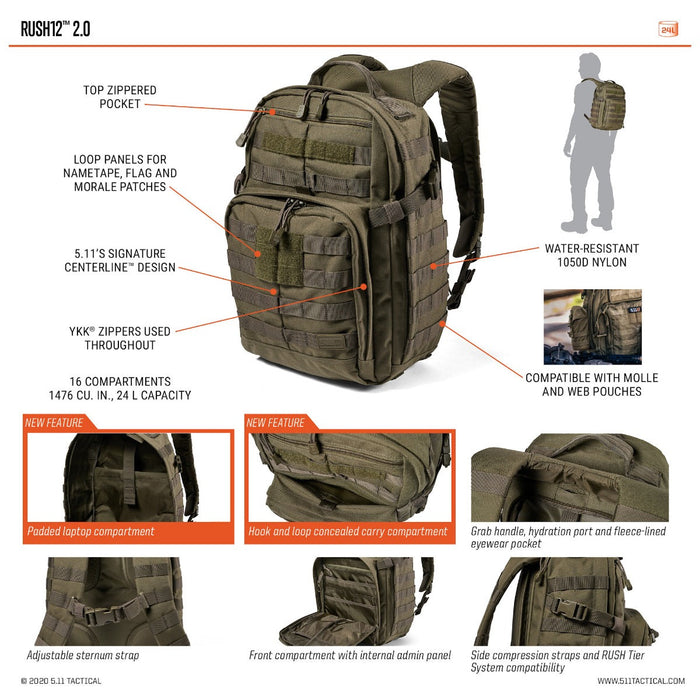 5.11 Tactical RUSH 12 2.0 Backpack | Five-O Depot