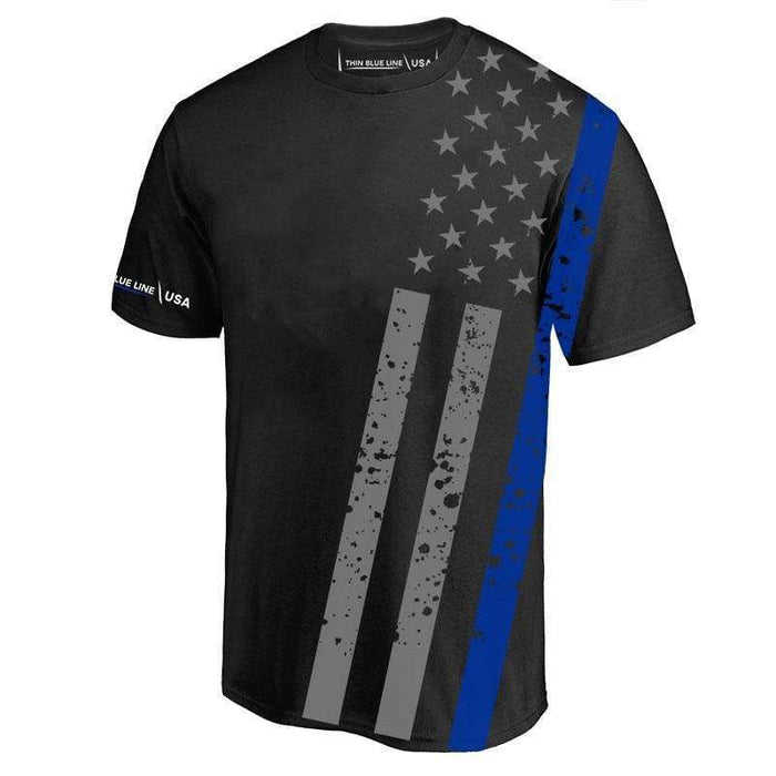 Thin Blue Line All Over Athletic Tee Shirt | Five-O Depot