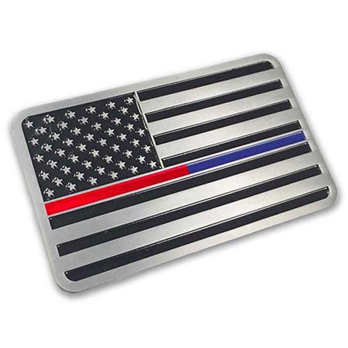 Thin Blue Line Dual Flag Car Emblem | Five-O Depot