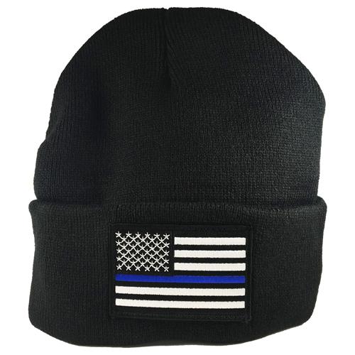 Thin Blue Line Flag Embroidered Beanie | Five-O Depot